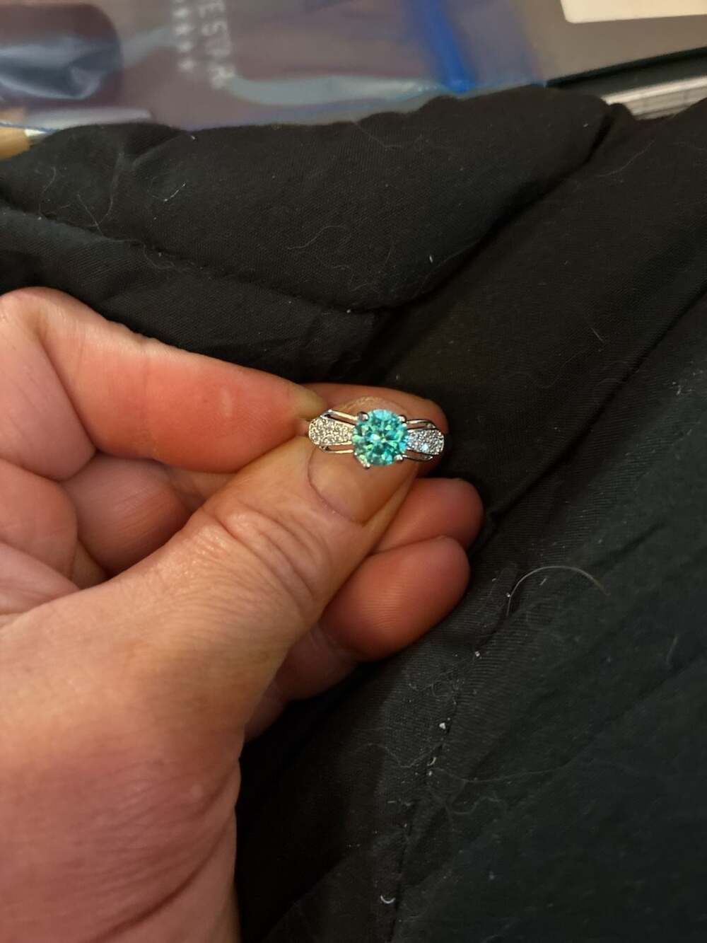 Round Brilliant Cut Blue Cubic Zirconia Split Shank Engagement Ring in 925 Sterl